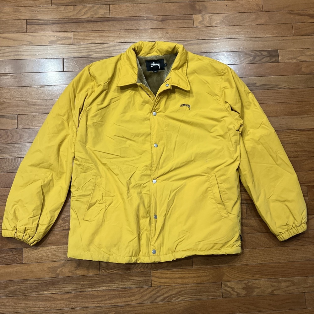 Stussy Sherpa Lined Jacket Mustard Yellow XXL Oversized Full Zip Streetwear